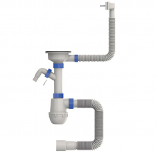 Сифон для кухні Mixxus SK-05-WH 3 1/2"x40 з пластиковою сіткою, відведенням для пральної машини, гнучким прямок. переливом (MI8193)