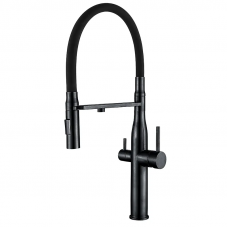 Кухонний змішувач на дві води з гнучким виливом Mixxus VTM-021 Black Refl.Black (MI6089)