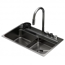 Мийка Zerix ZH7548-SET-03 Nano-Black з вбудованим змішувачем з нерж. сталі (ZM5577)