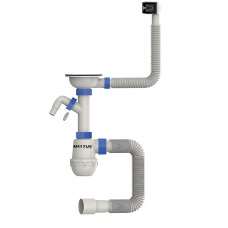 Сифон для кухні Mixxus SK-02-B 3 1/2"x40 з нерж.сіткою, відведенням для пральної машини, гнучким прямок. переливом (MI8195)