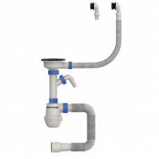 Сифон для кухні Mixxus SK-06-BL 3 1/2"x40 з пластиковою сіткою, відведенням для пральної машини, гнучким круг. переливом (MI8196)