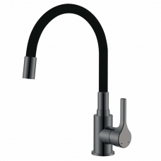 Змішувач для кухні Zerix Rex-011 Graphite Refl.Black з нерж.сталі (Колір графіт+силік.вилив чорний) (ZX6131)